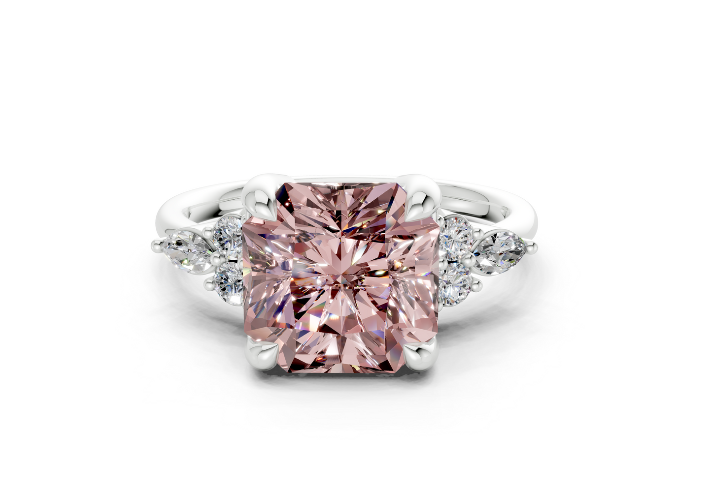 Lyra Pink Diamond Accent Radiant Square Cut 2mm Engagement Ring