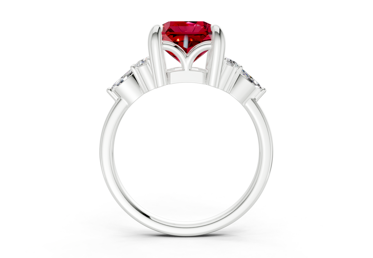 Lyra Ruby Gemstone Accent Radiant Square Cut 2mm Engagement Ring