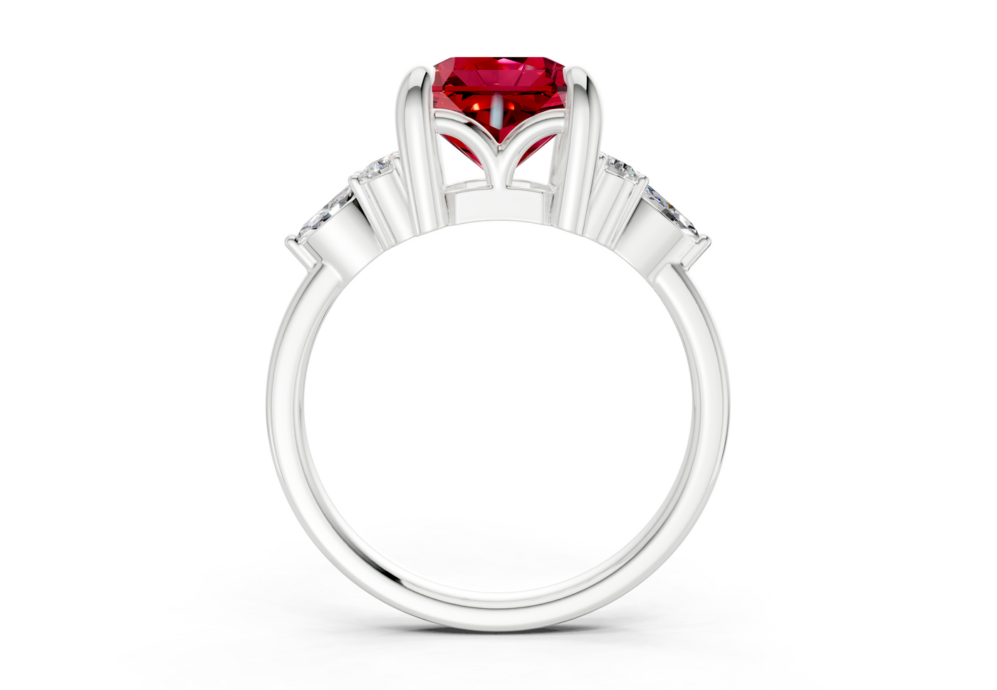 Lyra Ruby Gemstone Accent Radiant Square Cut 2.3mm Engagement Ring
