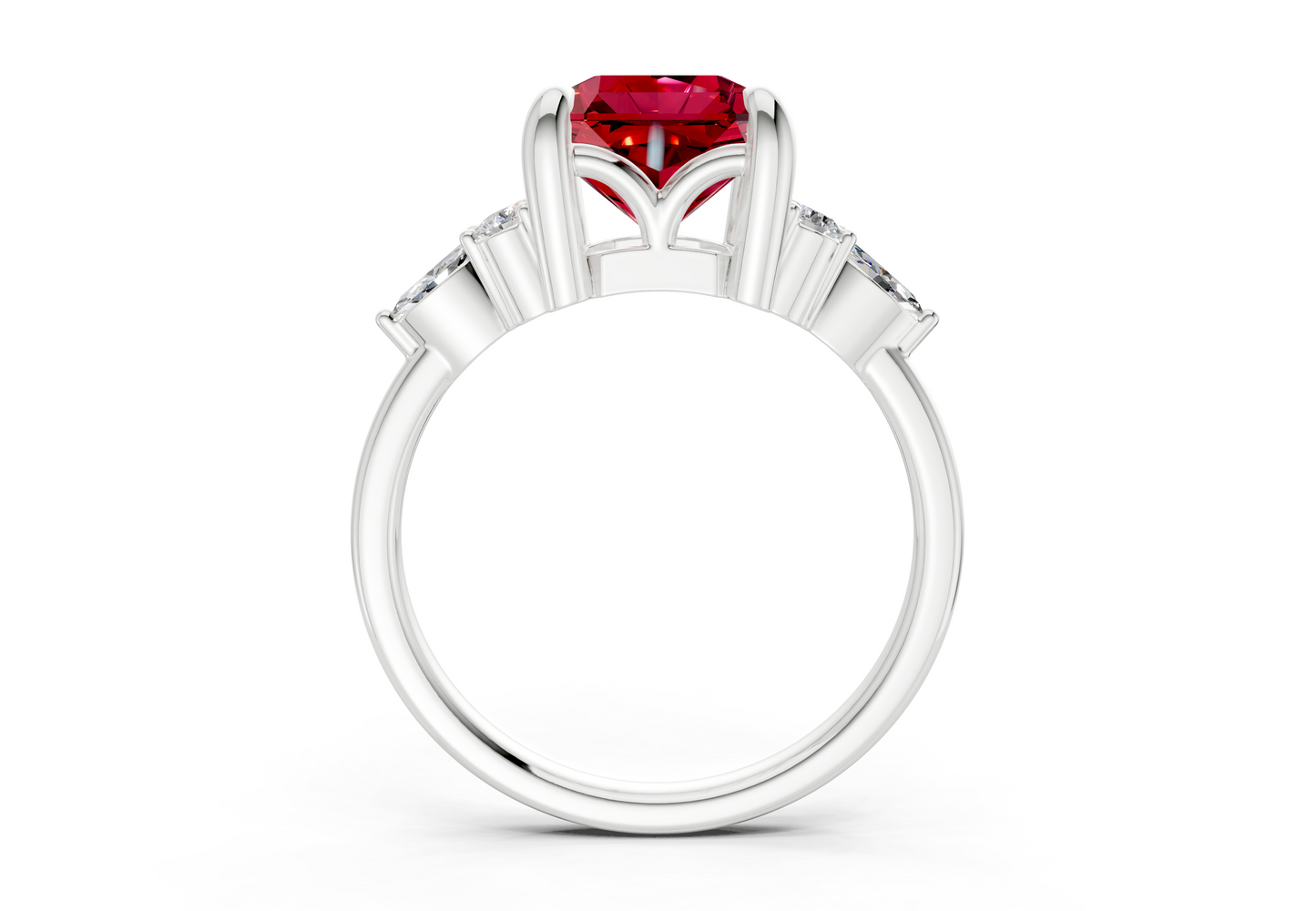 Lyra Ruby Gemstone Accent Radiant Square Cut 2.3mm Engagement Ring