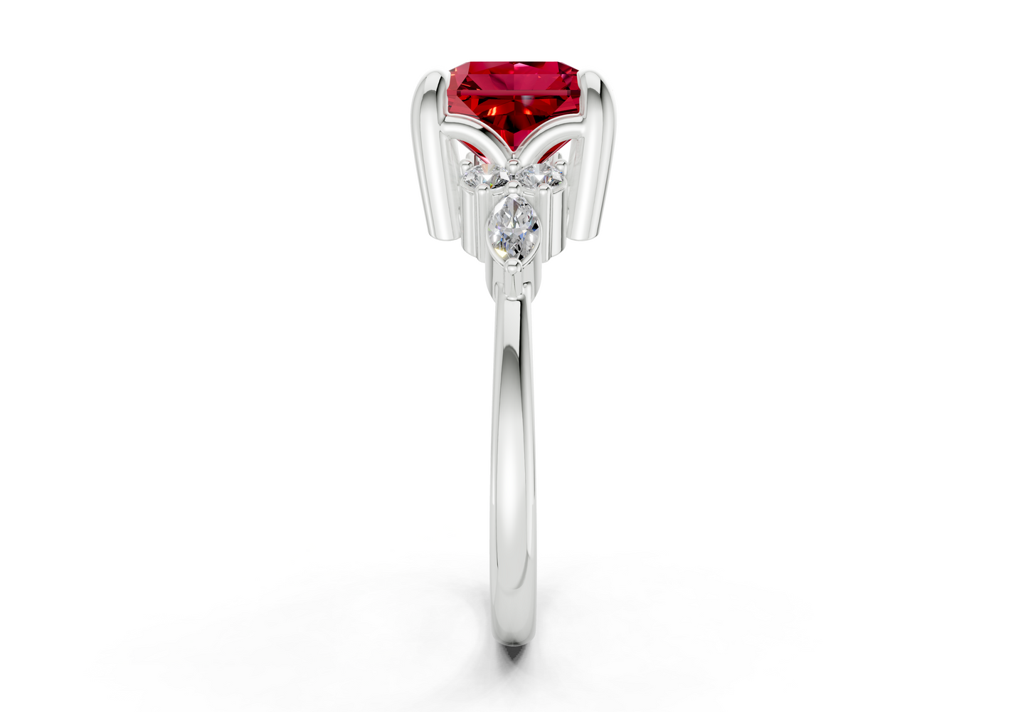 Lyra Ruby Gemstone Accent Radiant Square Cut 2.3mm Engagement Ring