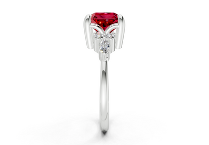 Lyra Ruby Gemstone Accent Radiant Square Cut 2.3mm Engagement Ring