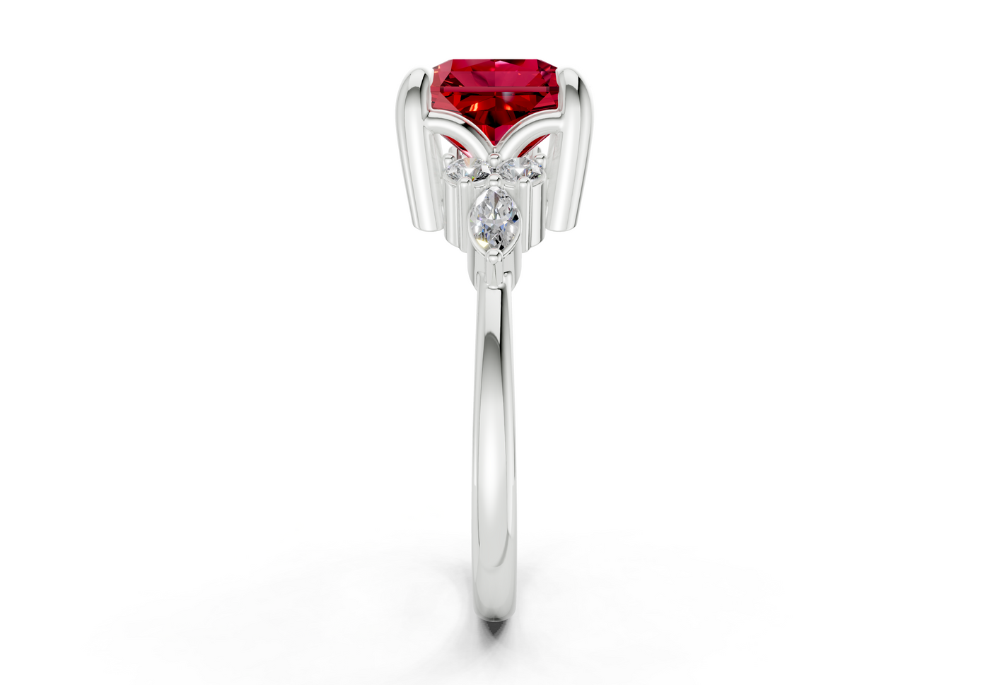 Lyra Ruby Gemstone Accent Radiant Square Cut 1.8mm Engagement Ring