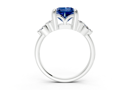 Lyra Sapphire Gemstone Accent Radiant Square Cut 1.8mm Engagement Ring
