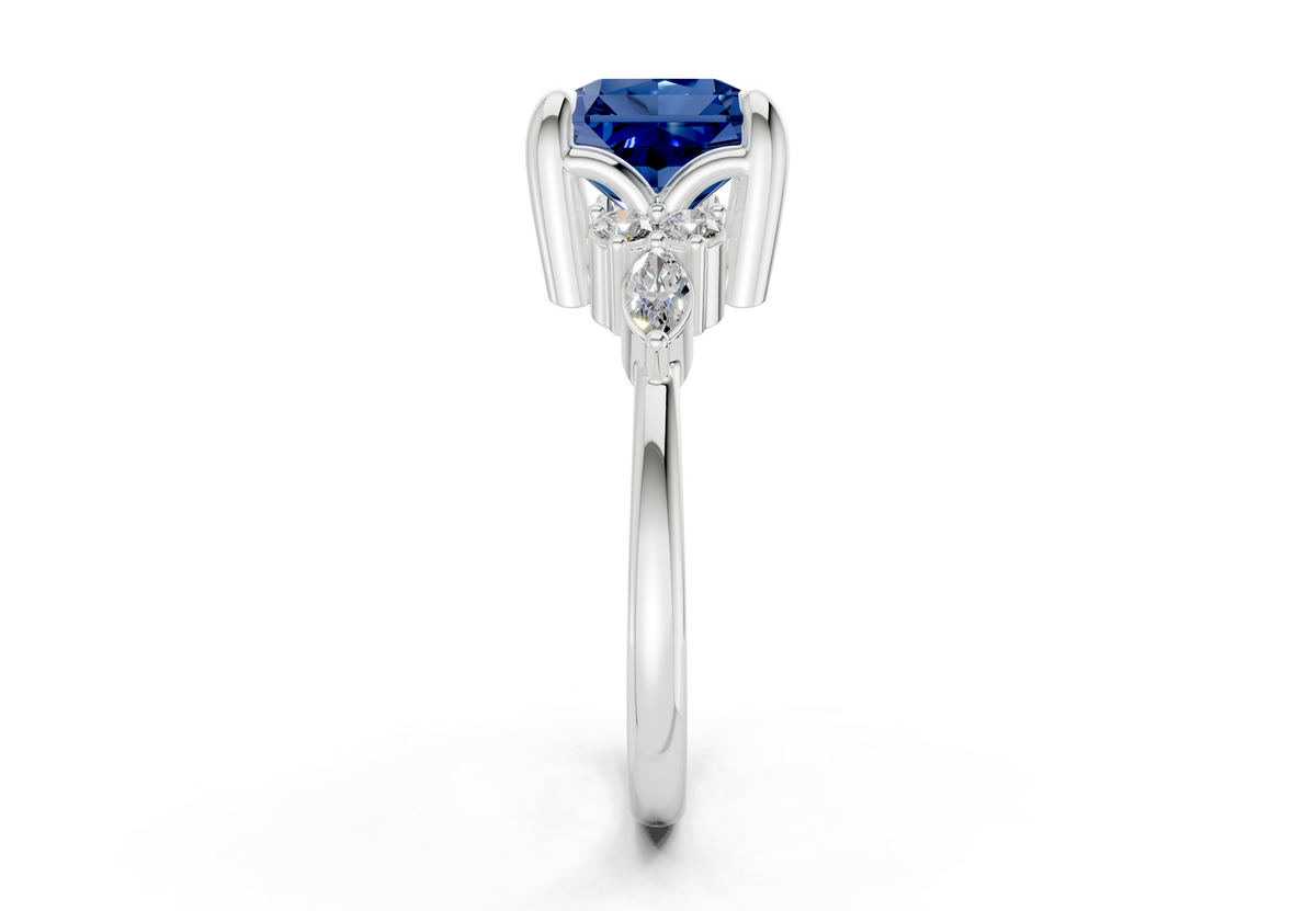 Lyra Sapphire Gemstone Accent Radiant Square Cut 1.8mm Engagement Ring