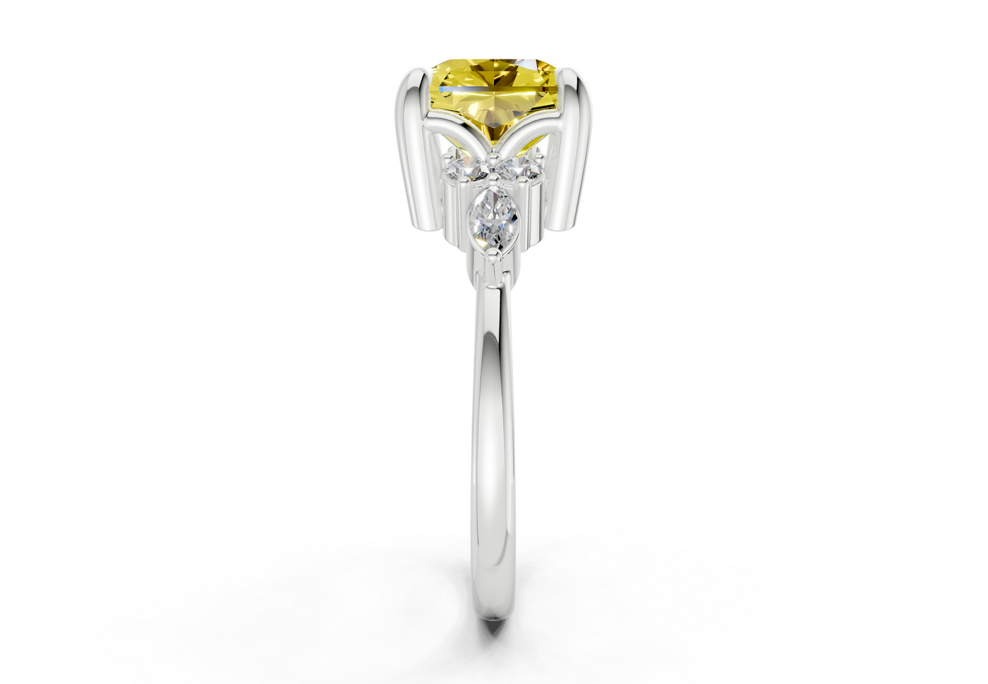 Lyra Yellow Diamond Accent Radiant Square Cut 2mm Engagement Ring