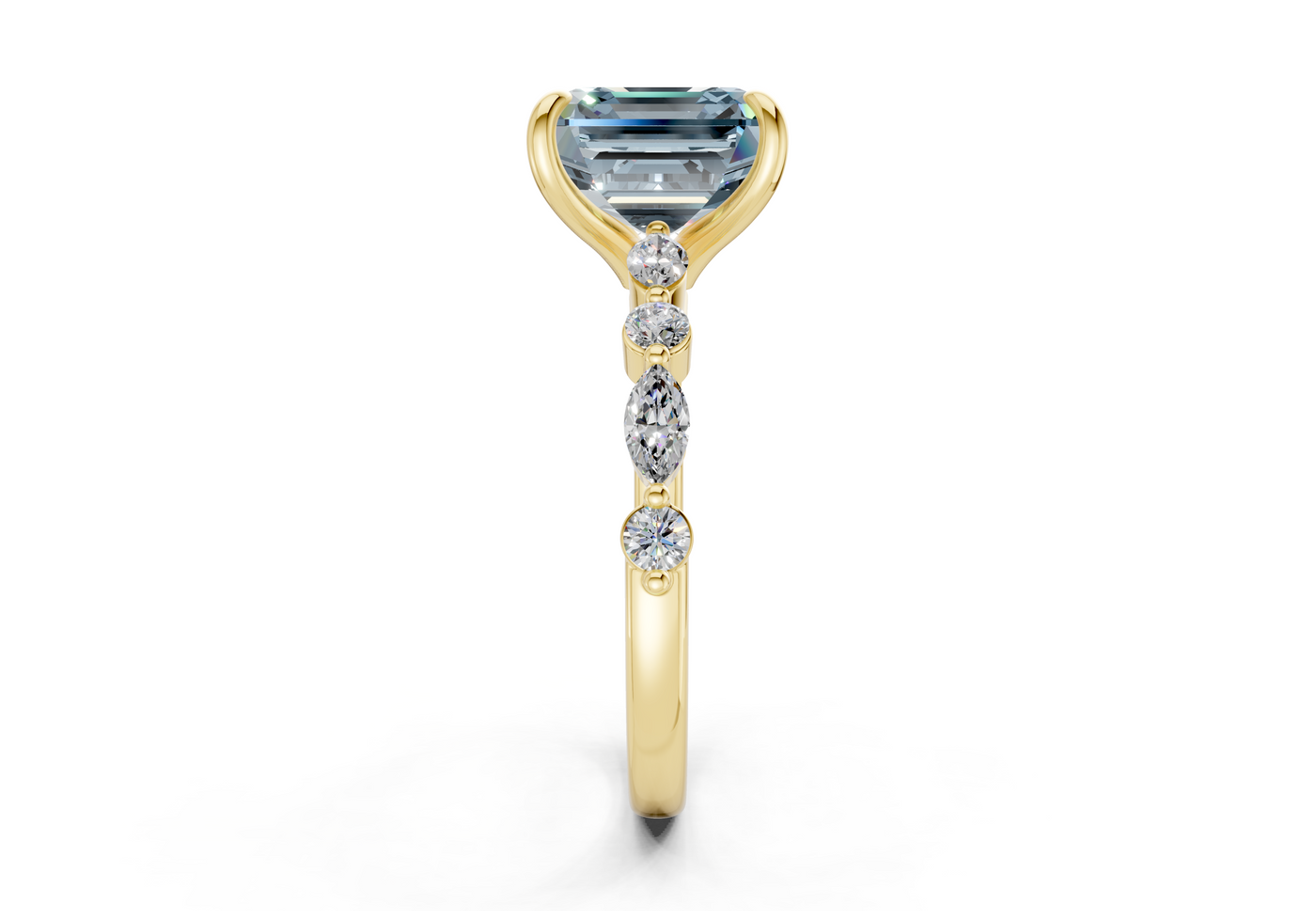 Aetheria Blue Diamond Accent Asscher Cut 2mm Engagement Ring
