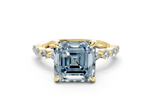 Aetheria Blue Diamond Accent Asscher Cut 2mm Engagement Ring