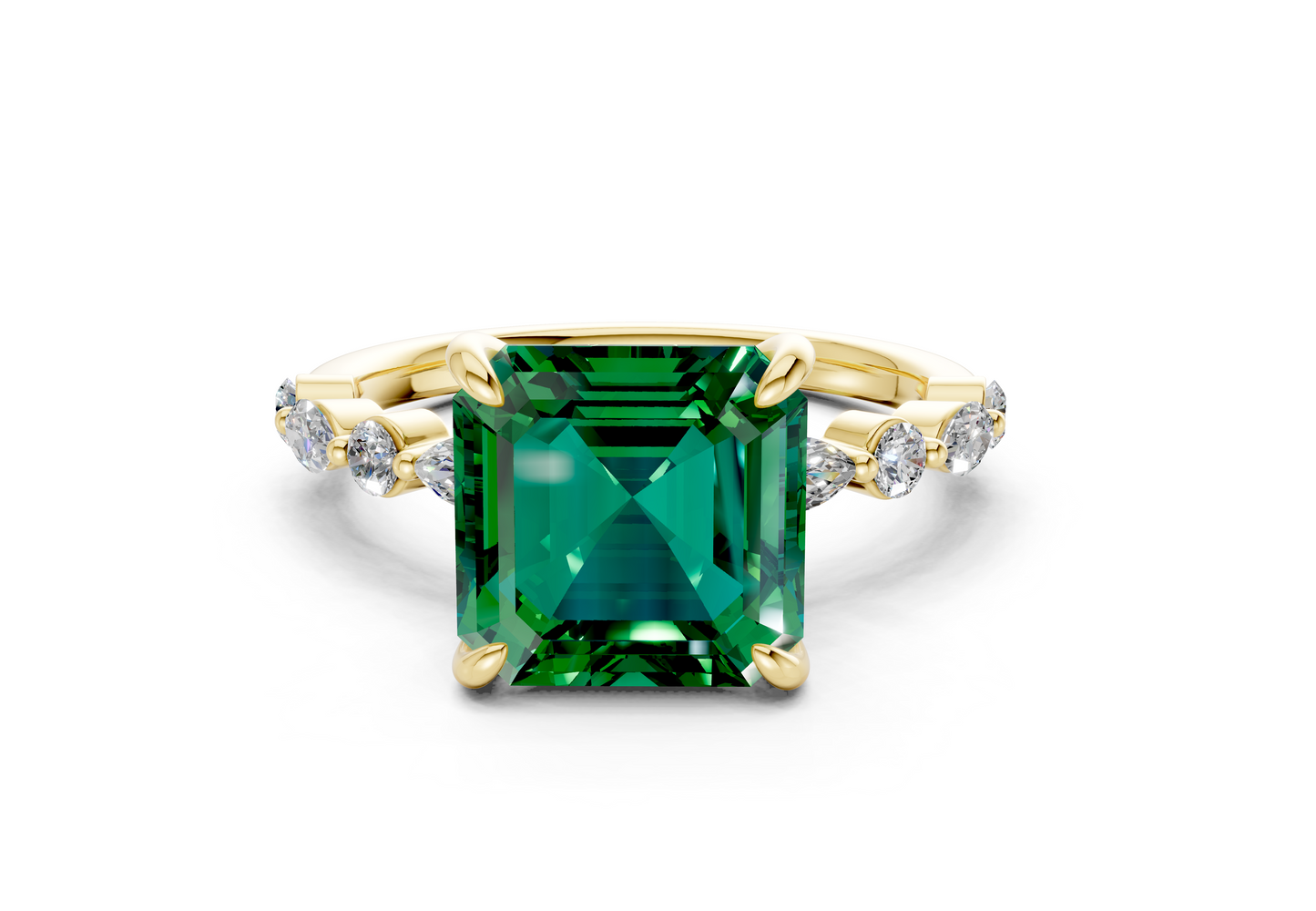 Aetheria Emerald Gemstone Accent Asscher Cut 2mm Engagement Ring