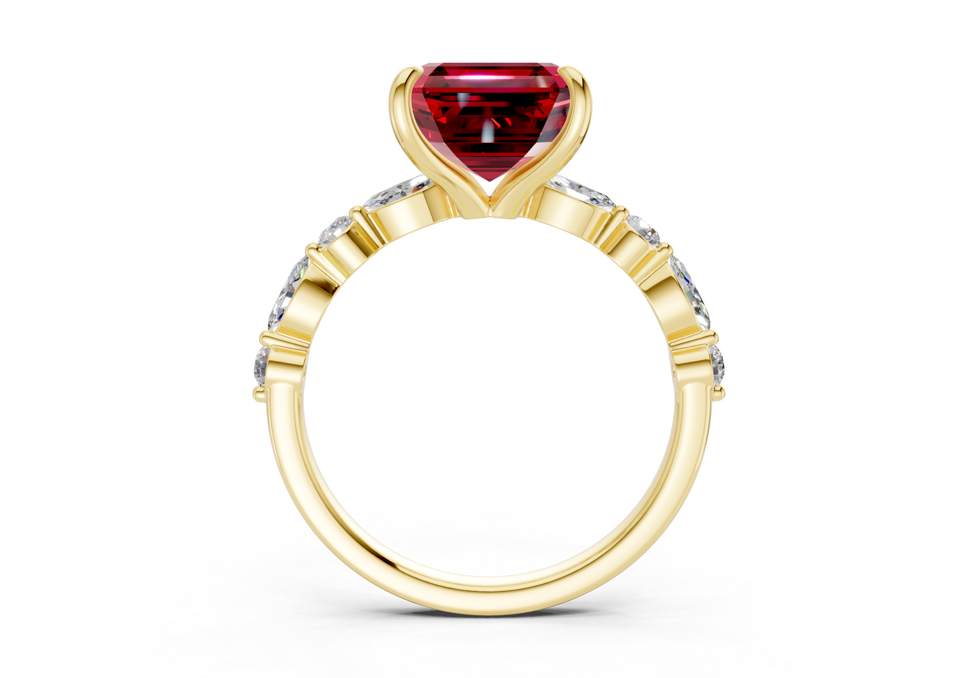 Aetheria Ruby Gemstone Accent Asscher Cut 2mm Engagement Ring