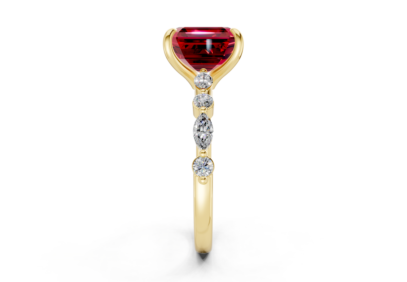 Aetheria Ruby Gemstone Accent Asscher Cut 2mm Engagement Ring