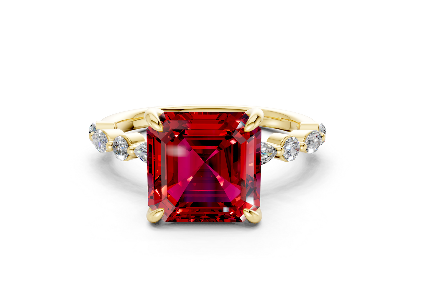 Aetheria Ruby Gemstone Accent Asscher Cut 2mm Engagement Ring
