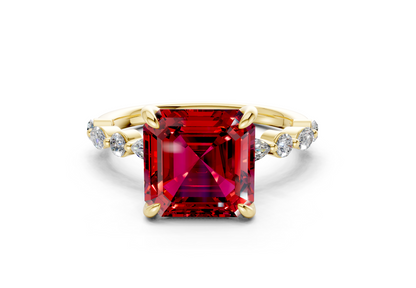 Aetheria Ruby Gemstone Accent Asscher Cut 2mm Engagement Ring
