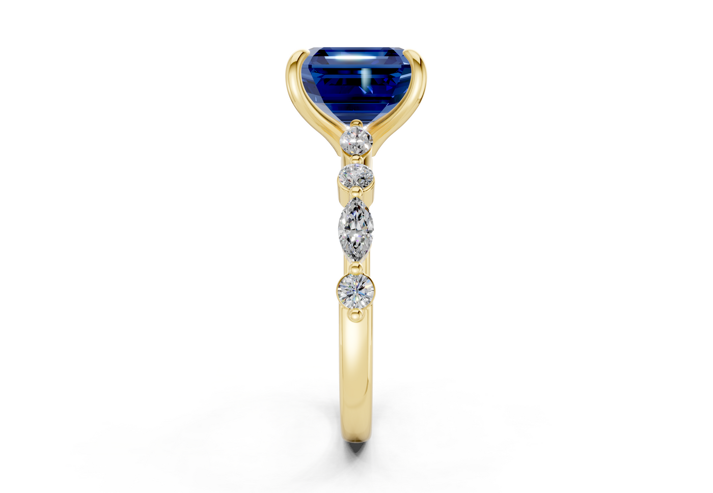 Aetheria Sapphire Gemstone Accent Asscher Cut 2mm Engagement Ring
