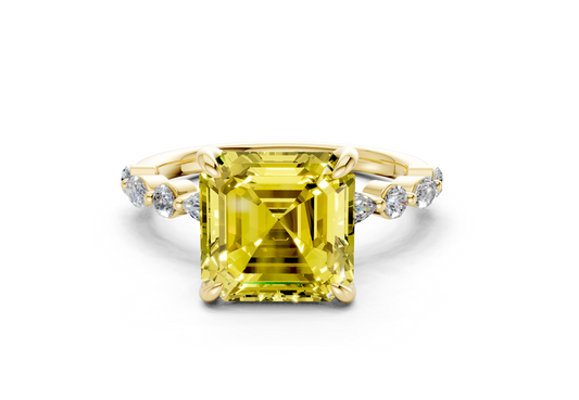 Aetheria Yellow Diamond Accent Asscher Cut 2mm Engagement Ring