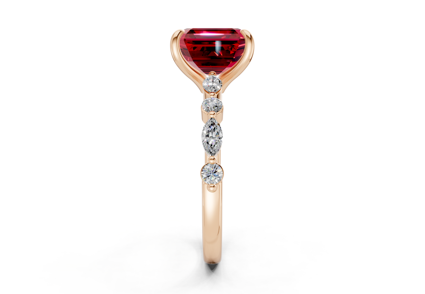 Aetheria Ruby Gemstone Accent Asscher Cut 2mm Engagement Ring