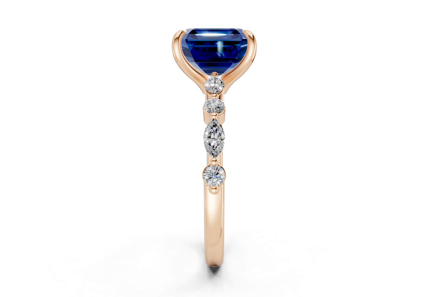 Aetheria Sapphire Gemstone Accent Asscher Cut 2mm Engagement Ring