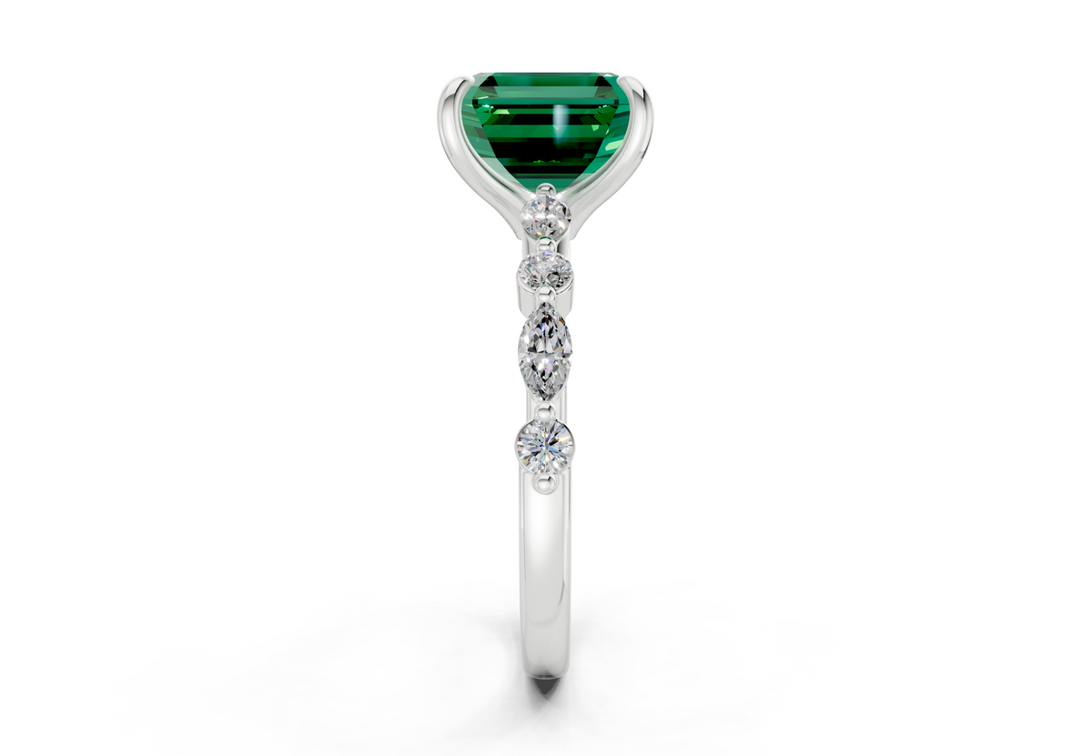 Aetheria Emerald Gemstone Accent Asscher Cut 2mm Engagement Ring