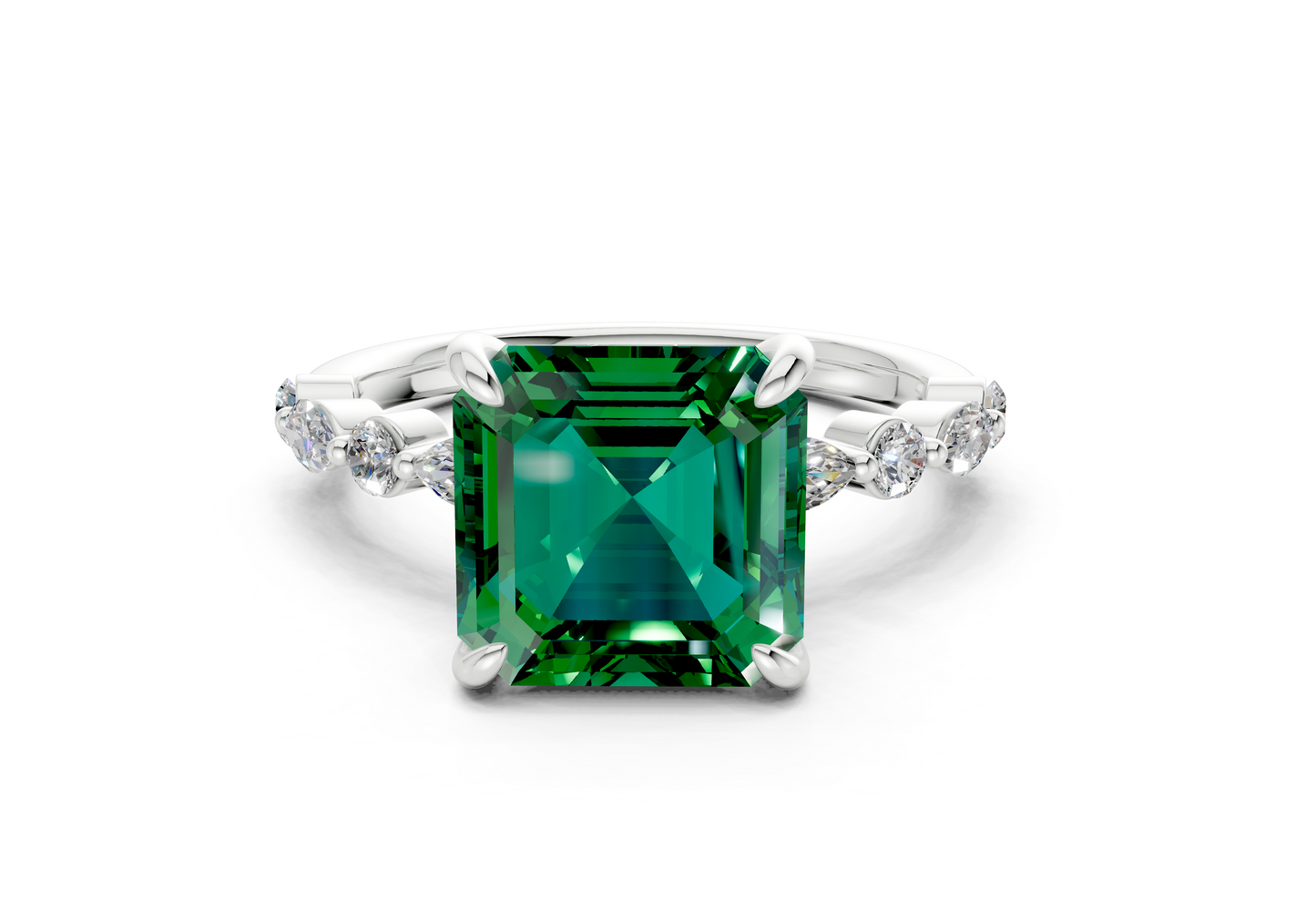 Aetheria Emerald Gemstone Accent Asscher Cut 2mm Engagement Ring