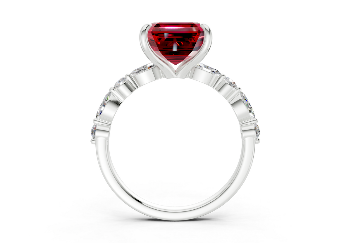 Aetheria Ruby Gemstone Accent Asscher Cut 2mm Engagement Ring