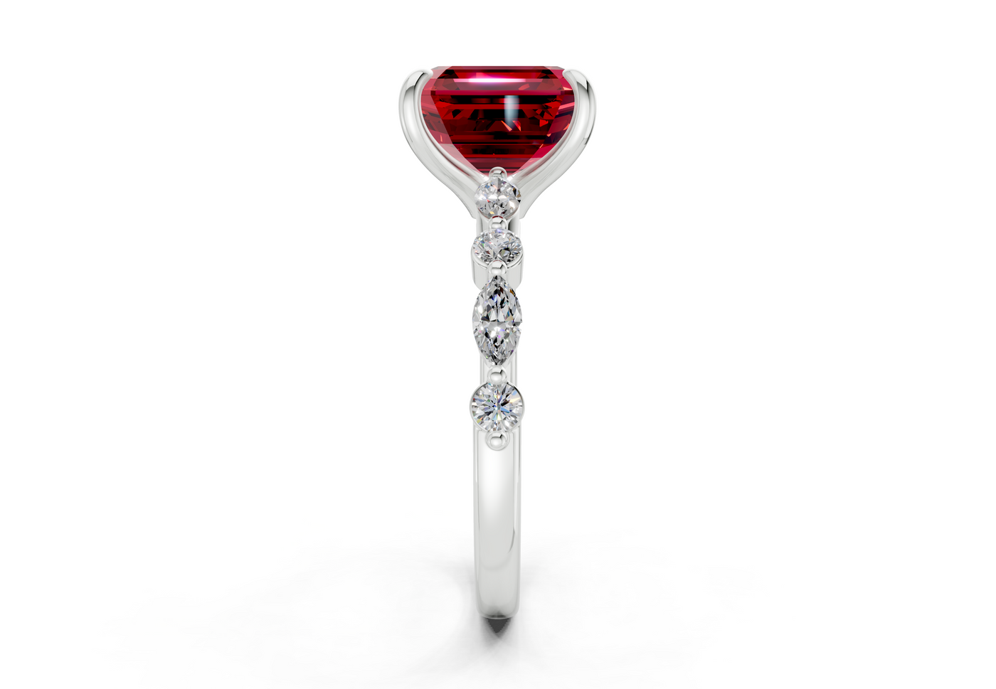 Aetheria Ruby Gemstone Accent Asscher Cut 2mm Engagement Ring