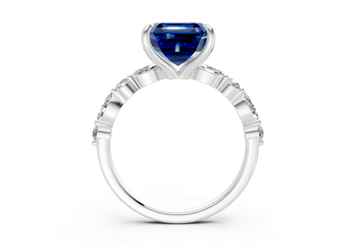 Aetheria Sapphire Gemstone Accent Asscher Cut 2mm Engagement Ring