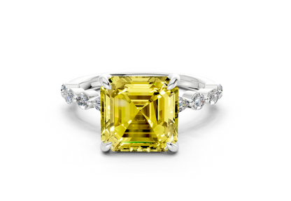 Aetheria Yellow Diamond Accent Asscher Cut 2mm Engagement Ring