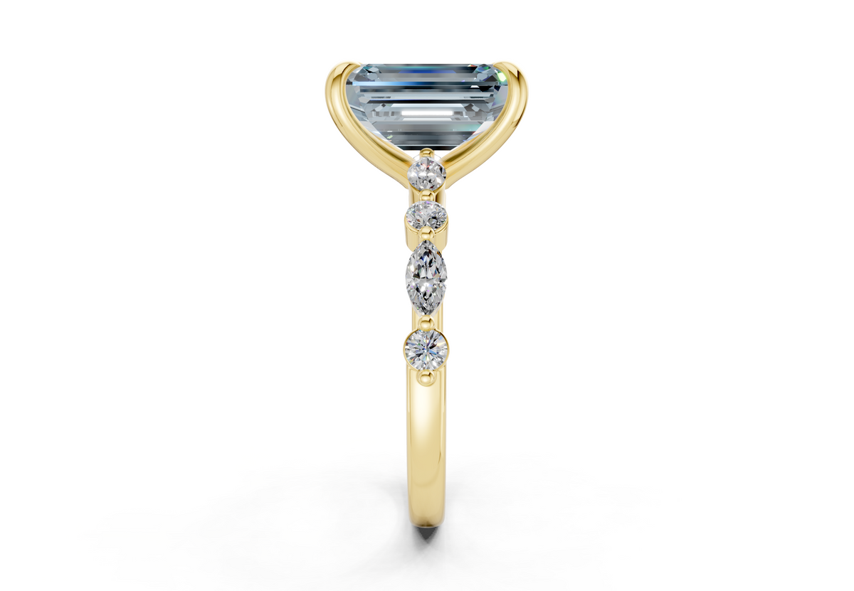 Aetheria Blue Diamond Accent Emerald Cut 2mm Engagement Ring
