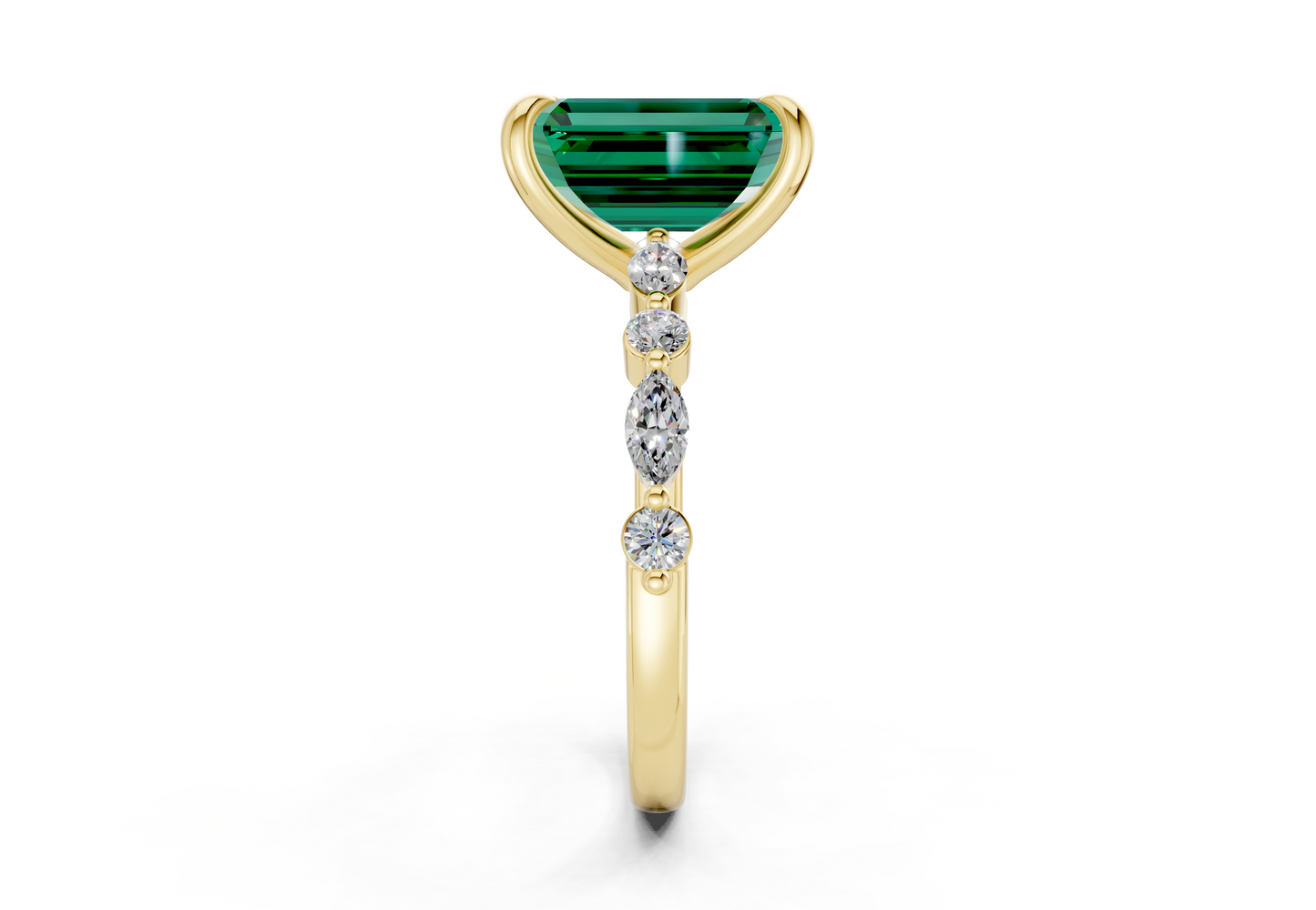 Aetheria Emerald Gemstone Accent Emerald Cut 2mm Engagement Ring