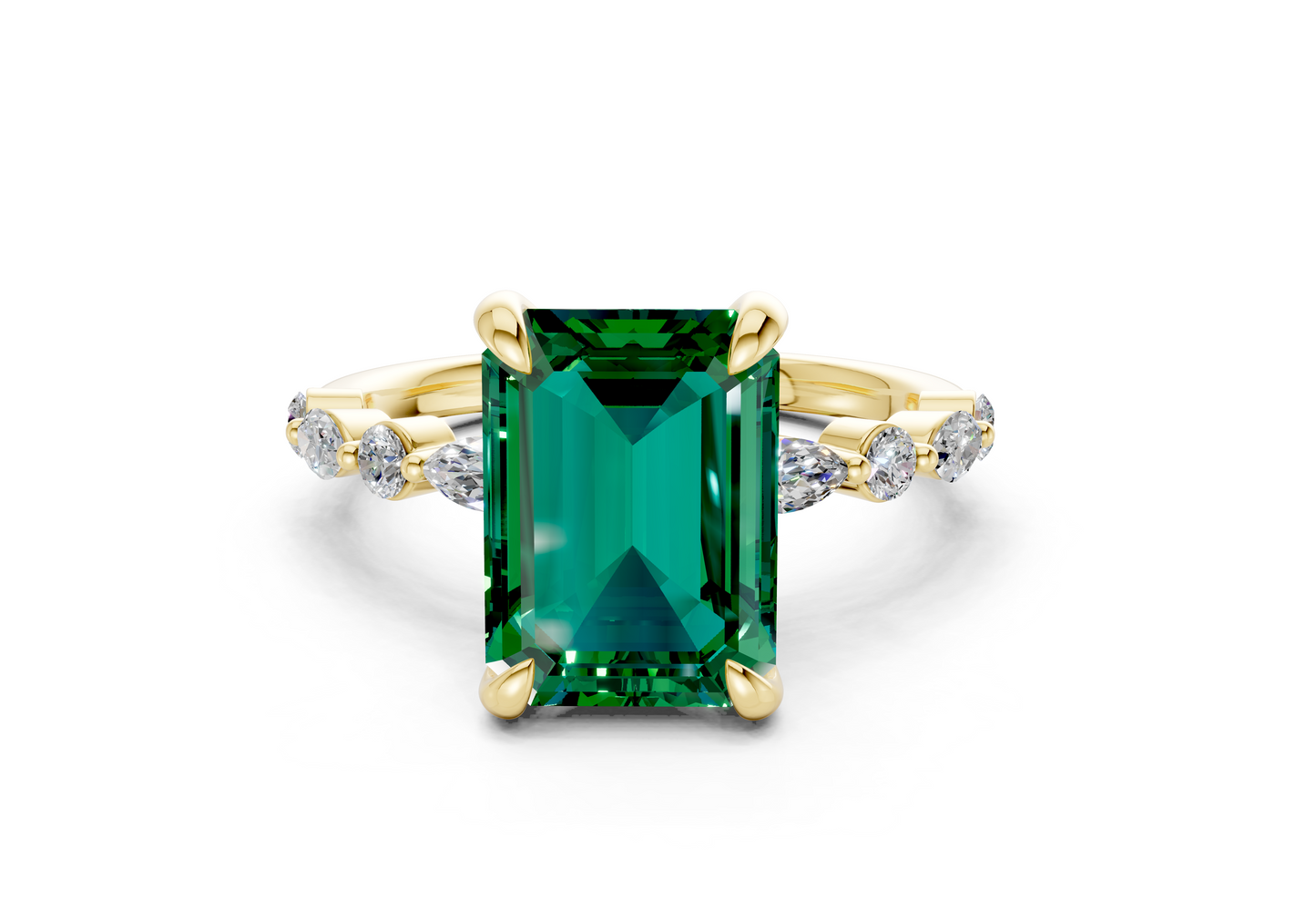 Aetheria Emerald Gemstone Accent Emerald Cut 2mm Engagement Ring