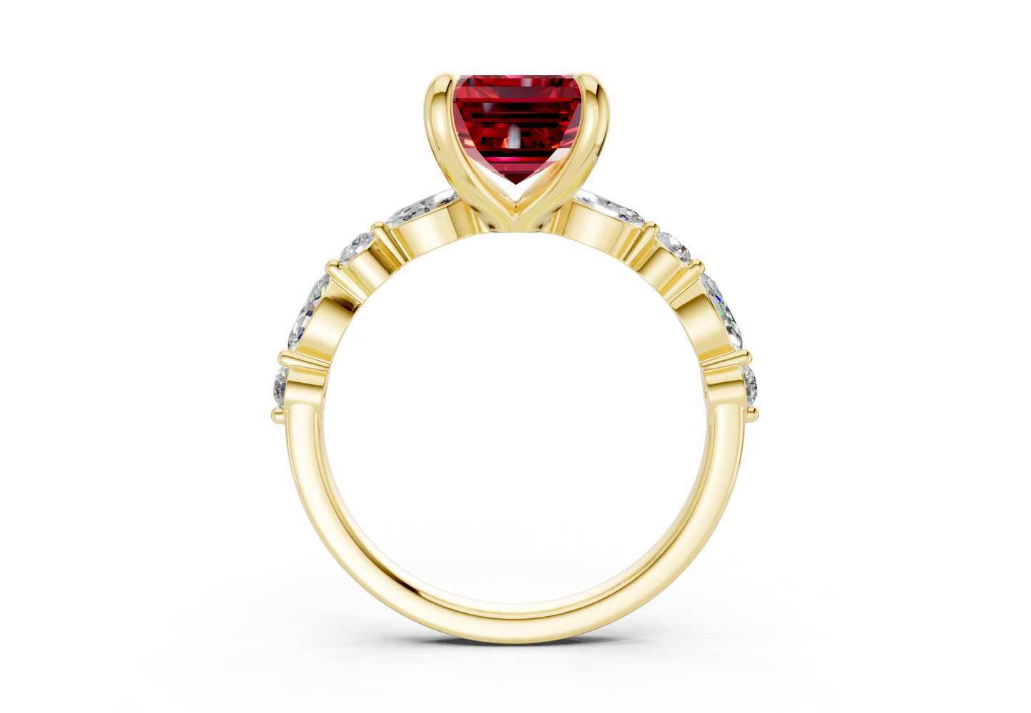 Aetheria Ruby Gemstone Accent Emerald Cut 2mm Engagement Ring