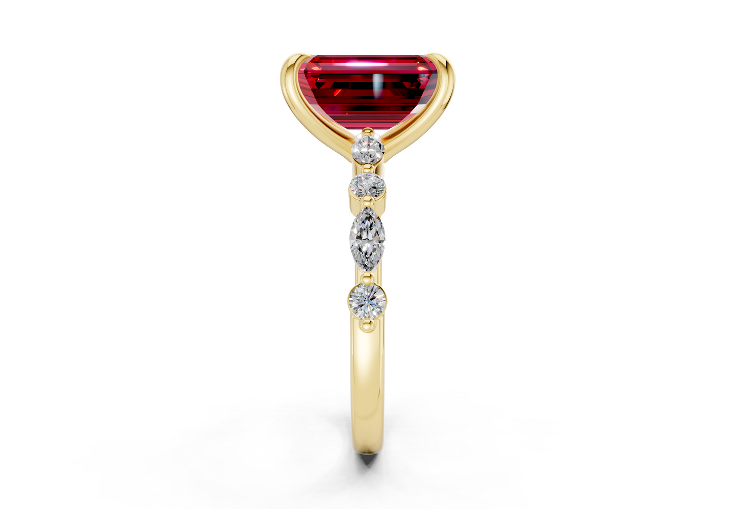 Aetheria Ruby Gemstone Accent Emerald Cut 2mm Engagement Ring