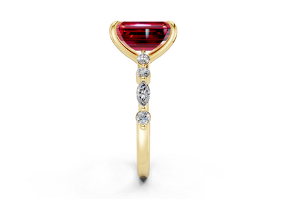 Aetheria Ruby Gemstone Accent Emerald Cut 2mm Engagement Ring