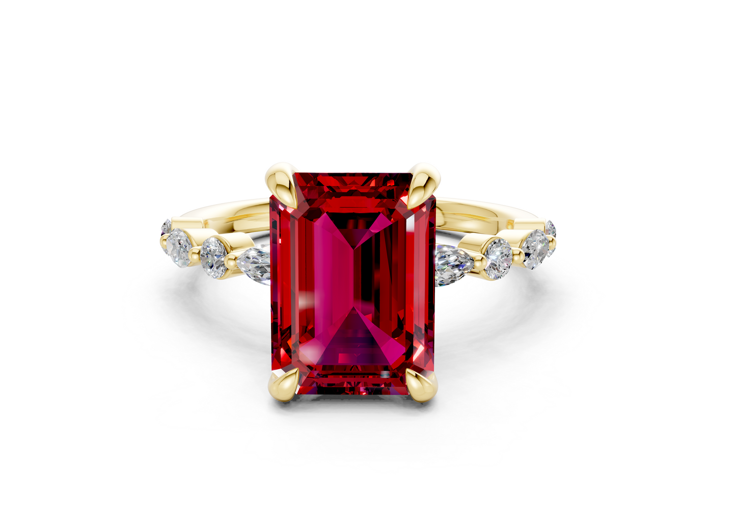 Aetheria Ruby Gemstone Accent Emerald Cut 2mm Engagement Ring