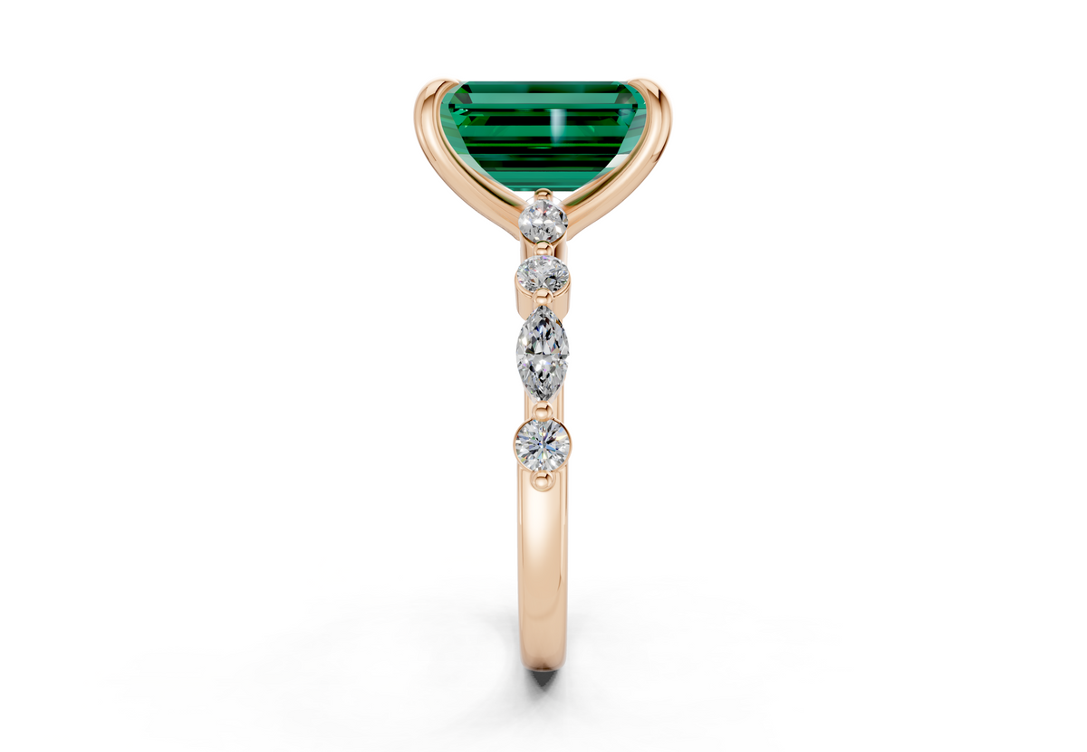 Aetheria Emerald Gemstone Accent Emerald Cut 2mm Engagement Ring