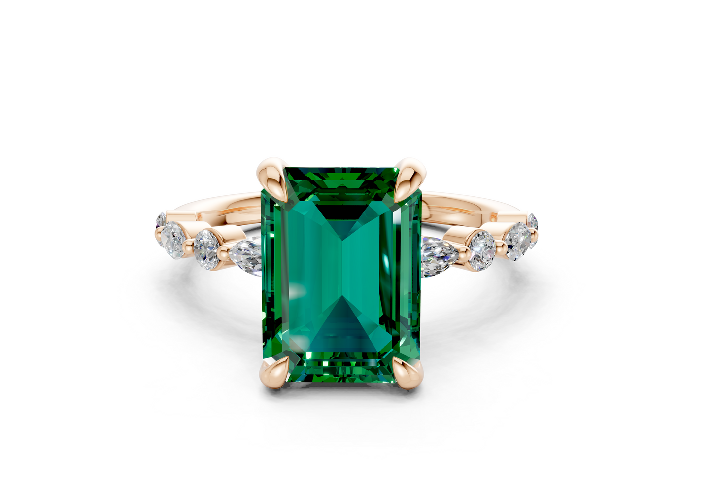 Aetheria Emerald Gemstone Accent Emerald Cut 2mm Engagement Ring