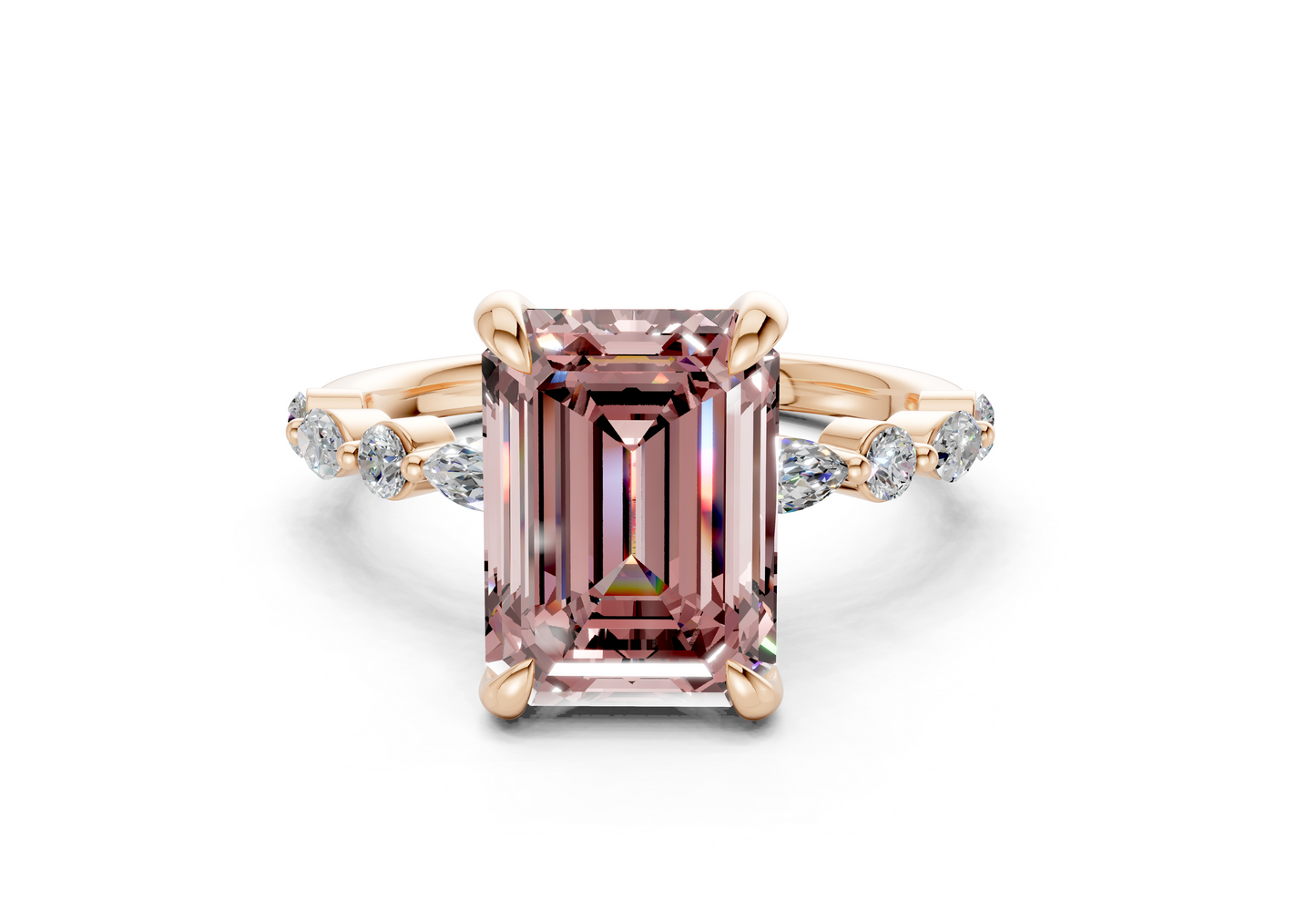 Aetheria Pink Diamond Accent Emerald Cut 2mm Engagement Ring