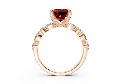 Aetheria Ruby Gemstone Accent Emerald Cut 2mm Engagement Ring