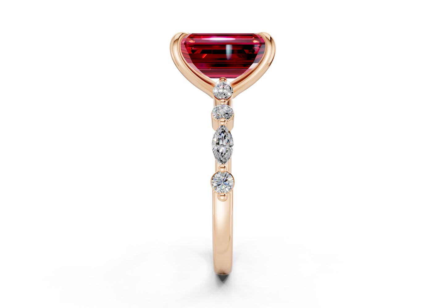 Aetheria Ruby Gemstone Accent Emerald Cut 2mm Engagement Ring