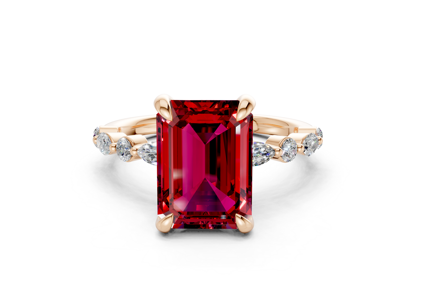 Aetheria Ruby Gemstone Accent Emerald Cut 2mm Engagement Ring