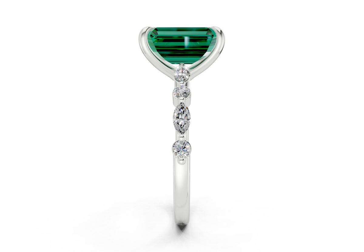 Aetheria Emerald Gemstone Accent Emerald Cut 2mm Engagement Ring