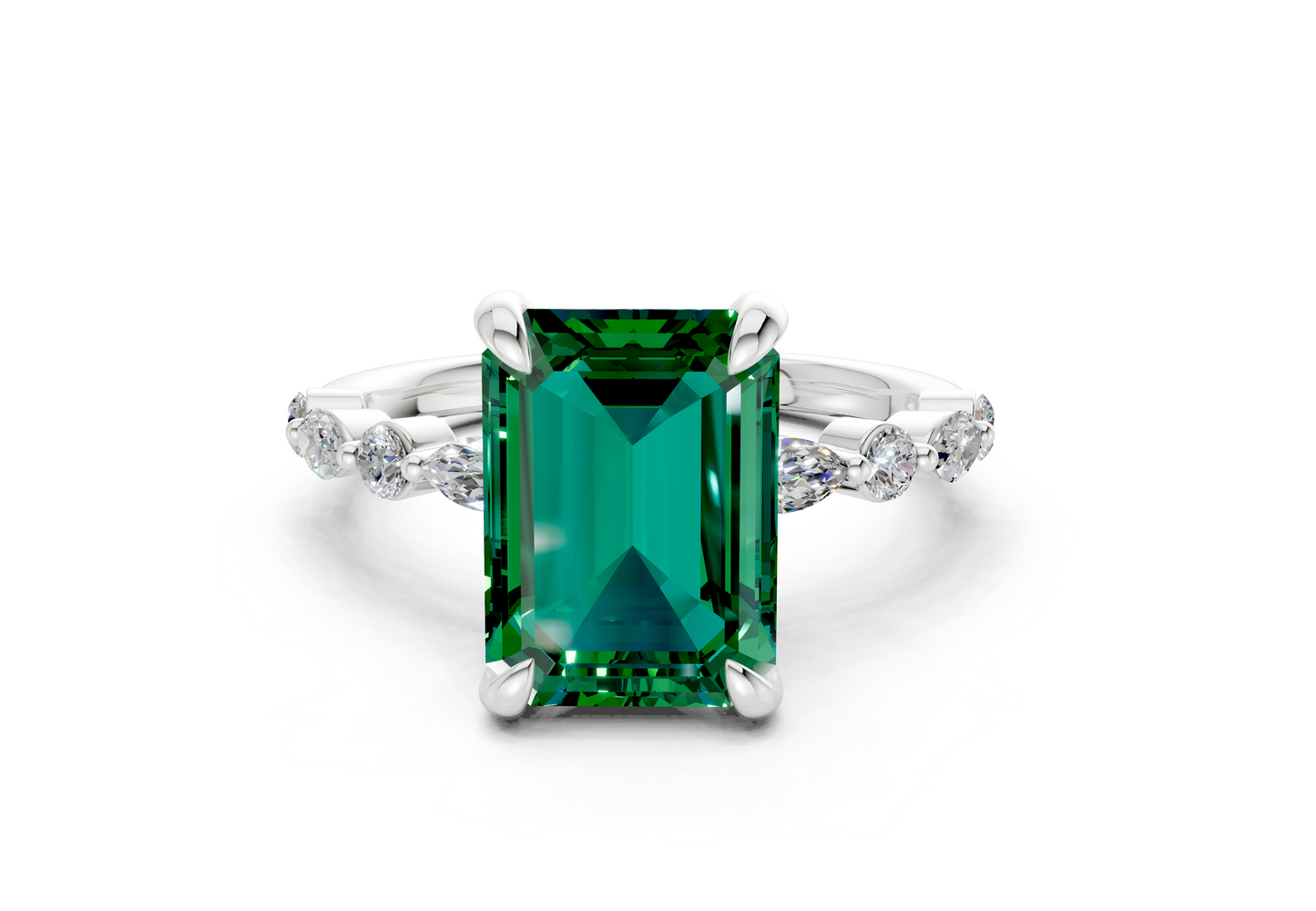 Aetheria Emerald Gemstone Accent Emerald Cut 2mm Engagement Ring