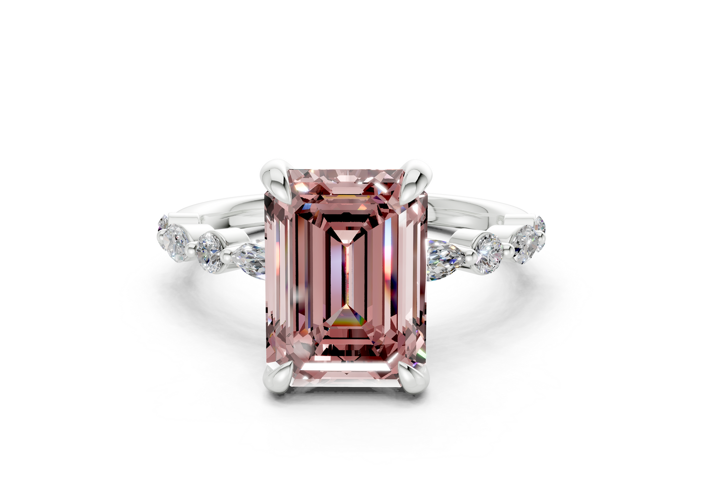 Aetheria Pink Diamond Accent Emerald Cut 2mm Engagement Ring