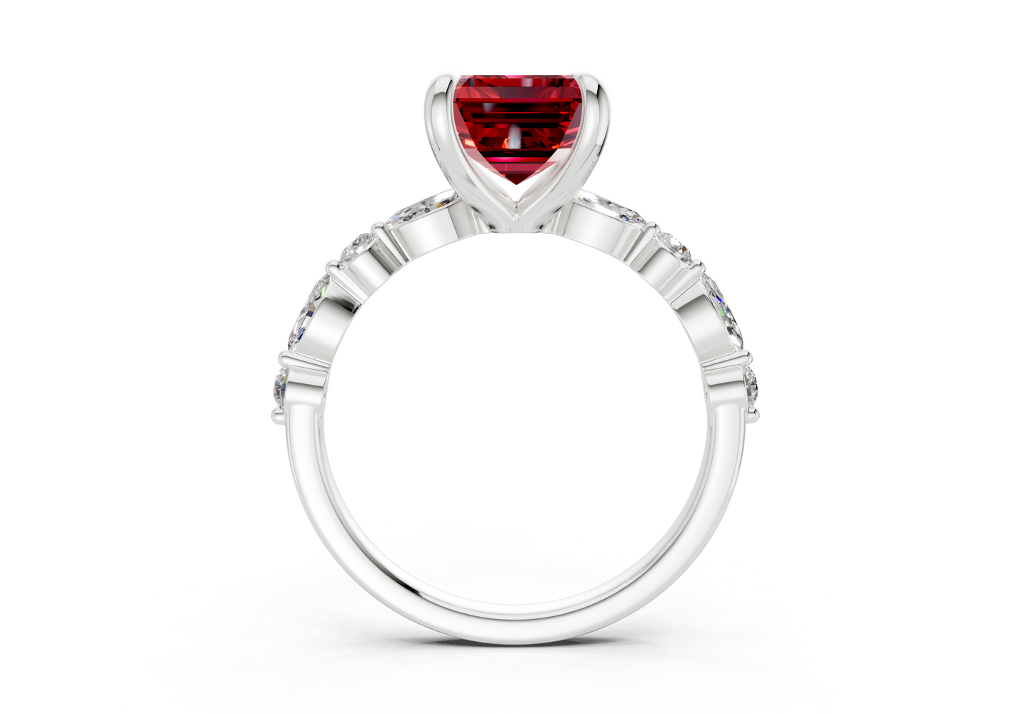 Aetheria Ruby Gemstone Accent Emerald Cut 2mm Engagement Ring