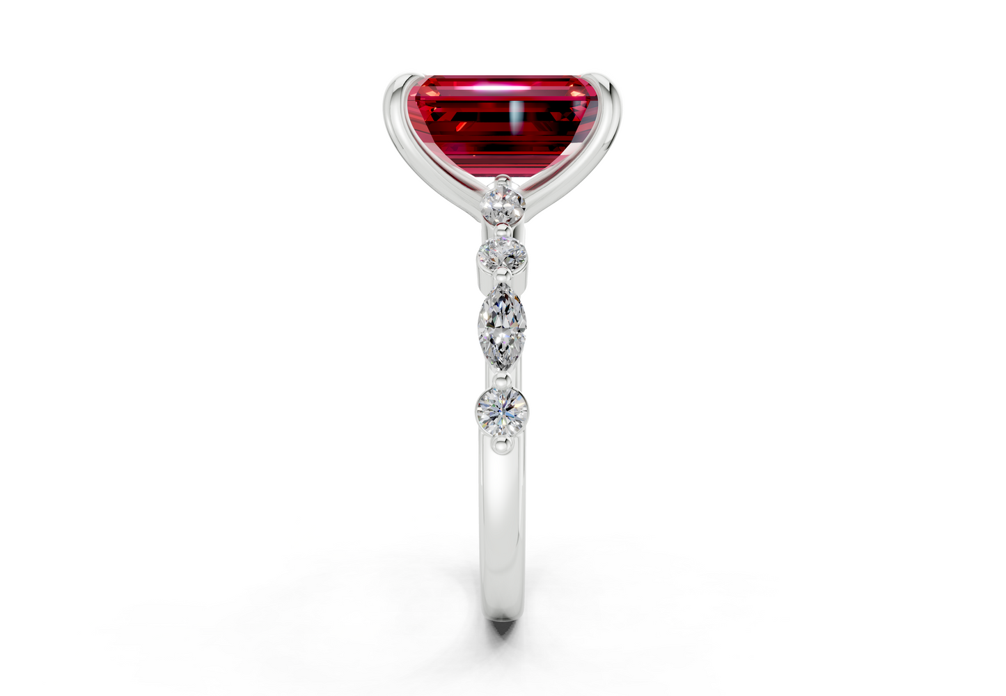 Aetheria Ruby Gemstone Accent Emerald Cut 2mm Engagement Ring