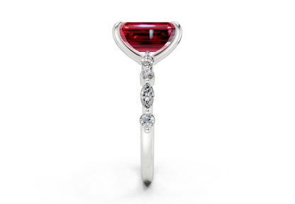 Aetheria Ruby Gemstone Accent Emerald Cut 2mm Engagement Ring