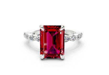 Aetheria Ruby Gemstone Accent Emerald Cut 2mm Engagement Ring