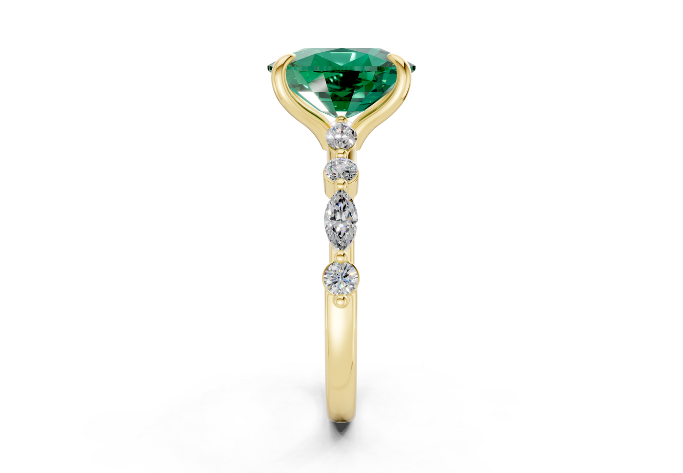 Aetheria Emerald Gemstone Accent Elongated Cushion Cut 2mm Engagement Ring