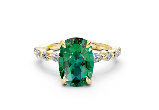 Aetheria Emerald Gemstone Accent Elongated Cushion Cut 2mm Engagement Ring
