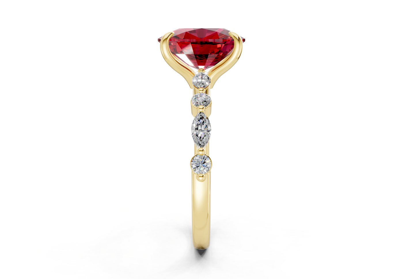 Aetheria Ruby Gemstone Accent Elongated Cushion Cut 2mm Engagement Ring
